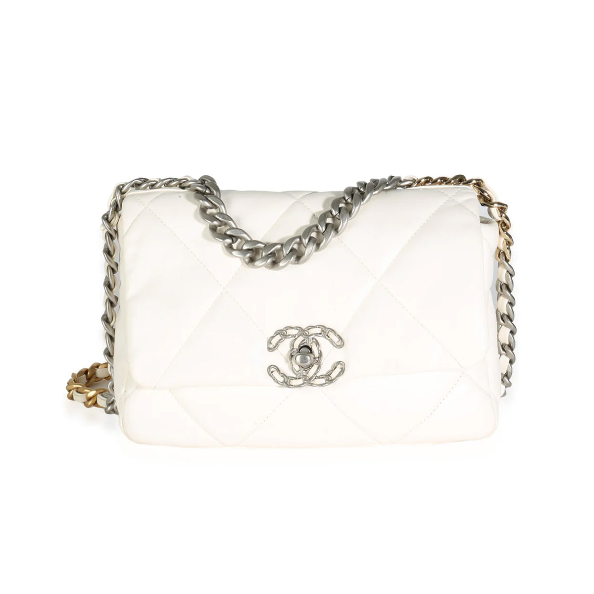 Chanel White Quilted Lambskin Small Chanel 19 Flap Bag