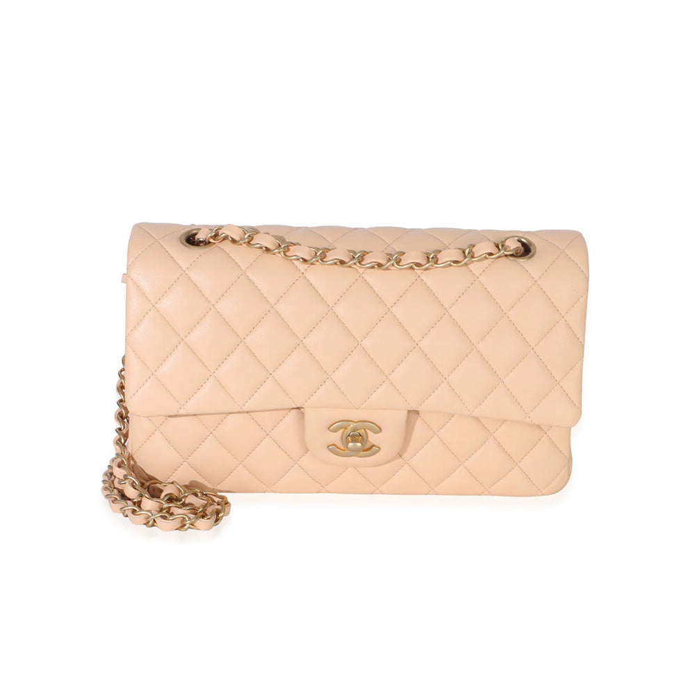 Chanel Beige Quilted Lambskin Medium Classic Double Flap Bag