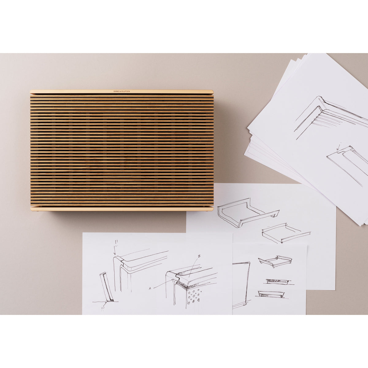Beosound Level Portable Wifi Speaker in Gold Tone Aluminum/Light Oak