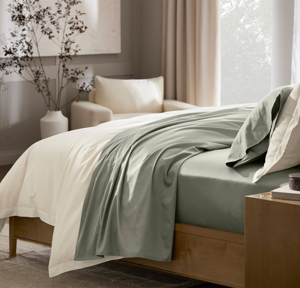 Percale Hemmed Sheet Set in Sageleaf