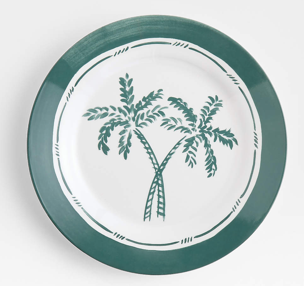 Aspen Rimmed Green Palm Outdoor Melamine Salad Plate