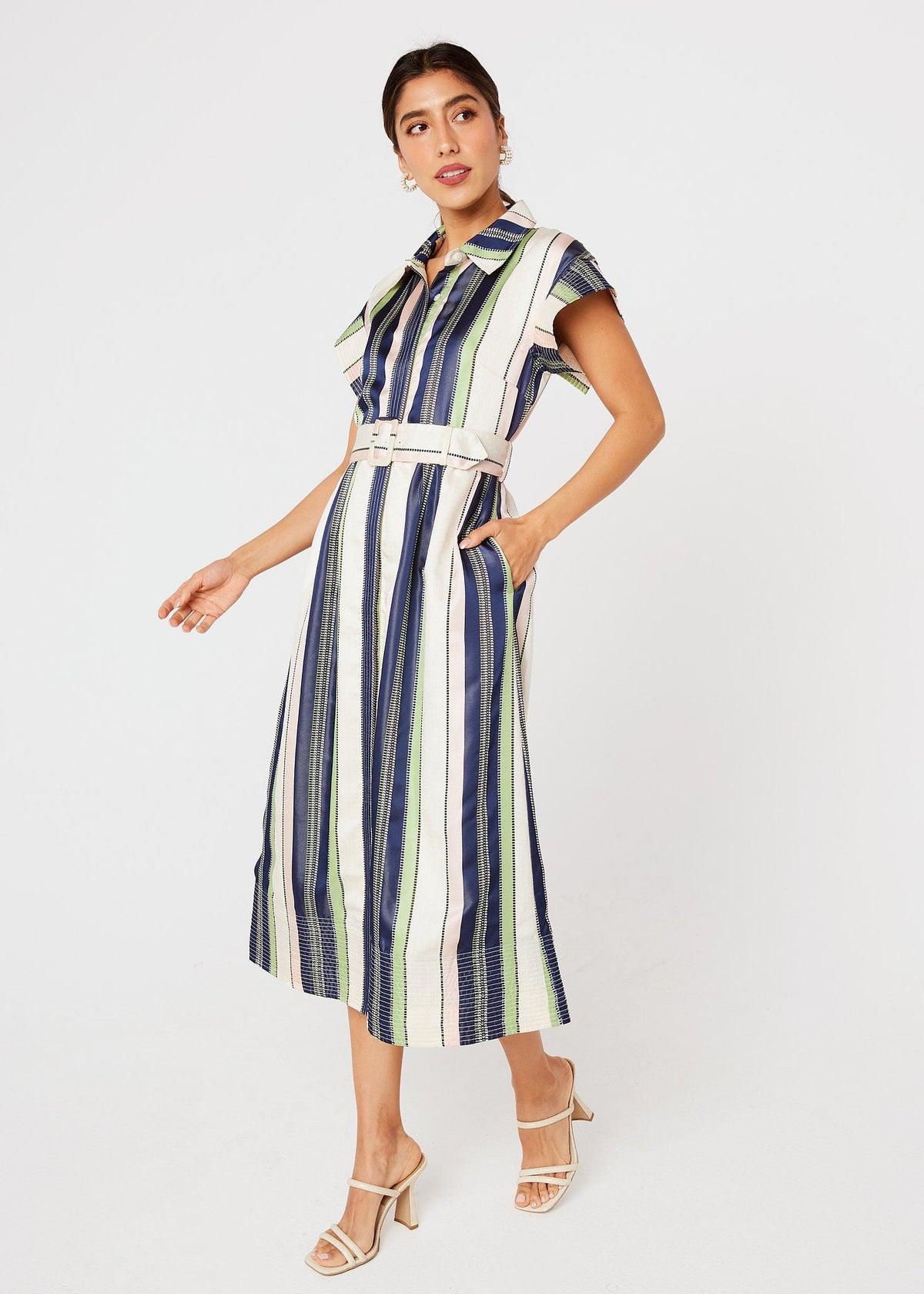 Harper Dress Navy Coastal Stripe Jacquard