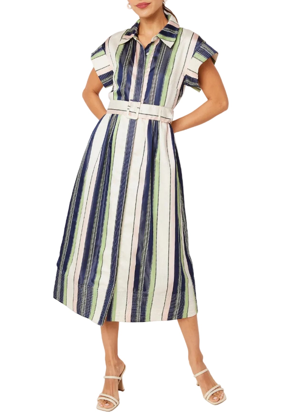 Harper Dress Navy Coastal Stripe Jacquard