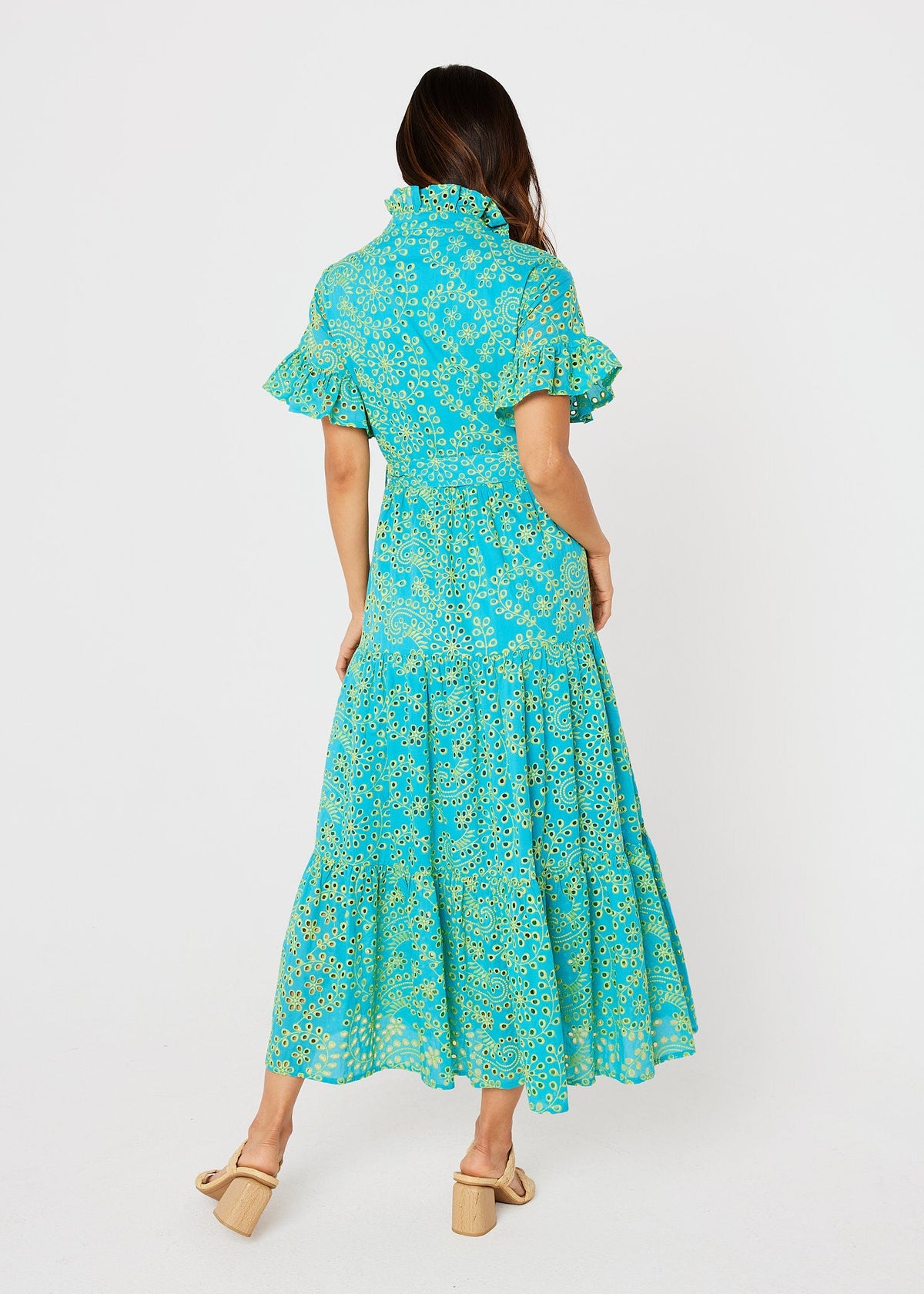 Sadie Maxi Dress Teal and Chartreuse Jasmine Eyelet