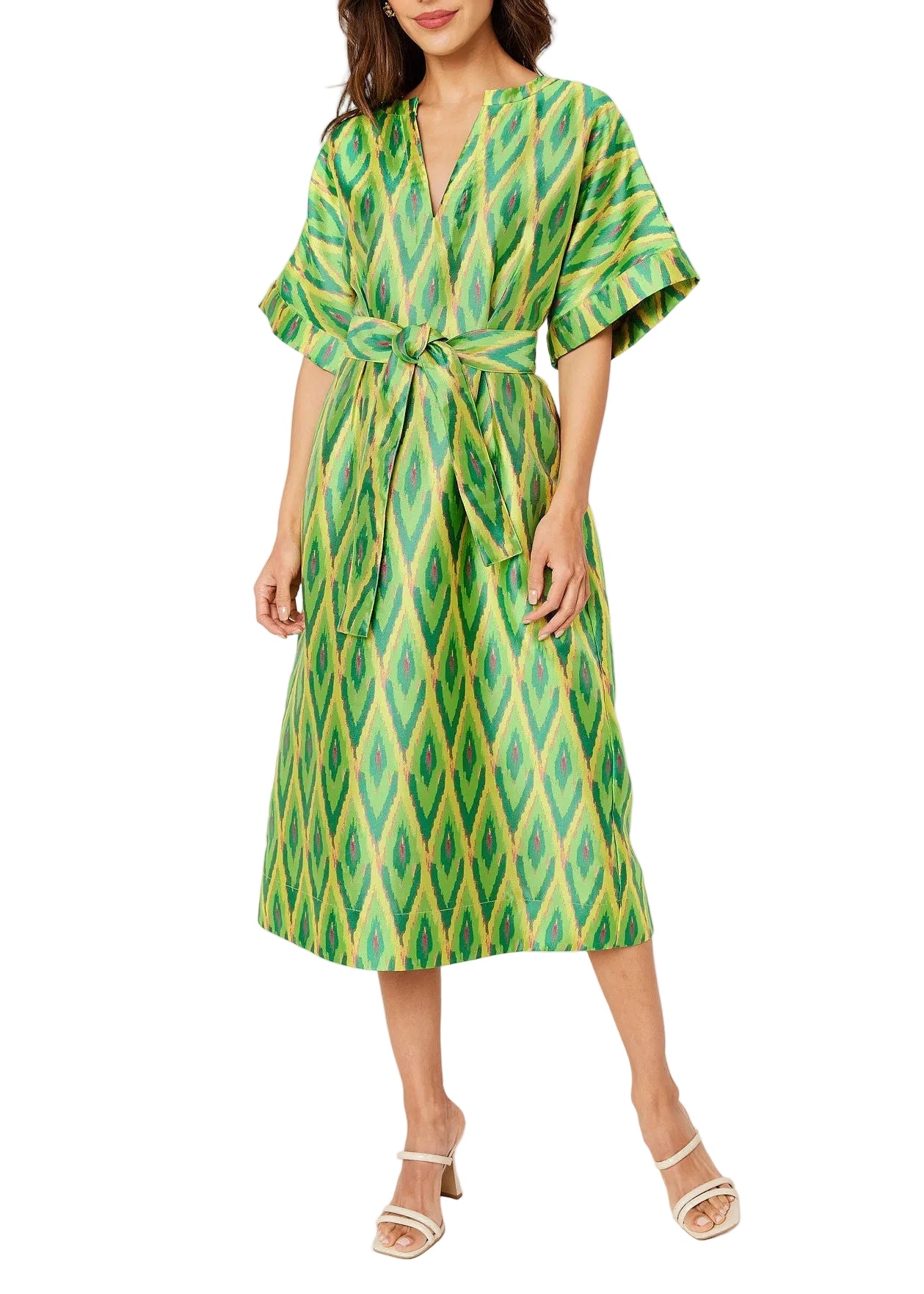 Evelyn Dress Lime Ikat Jacquard