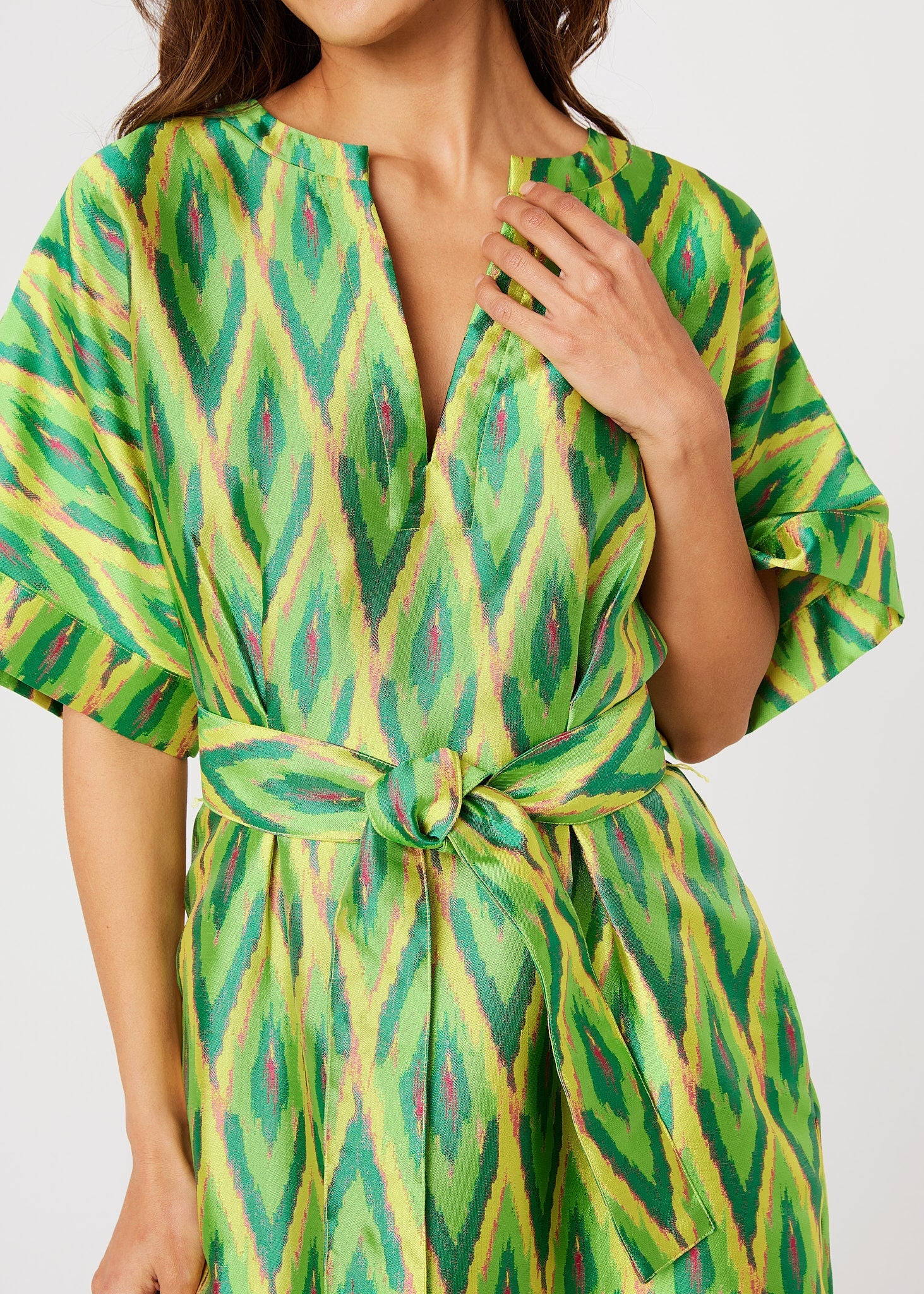 Evelyn Dress Lime Ikat Jacquard