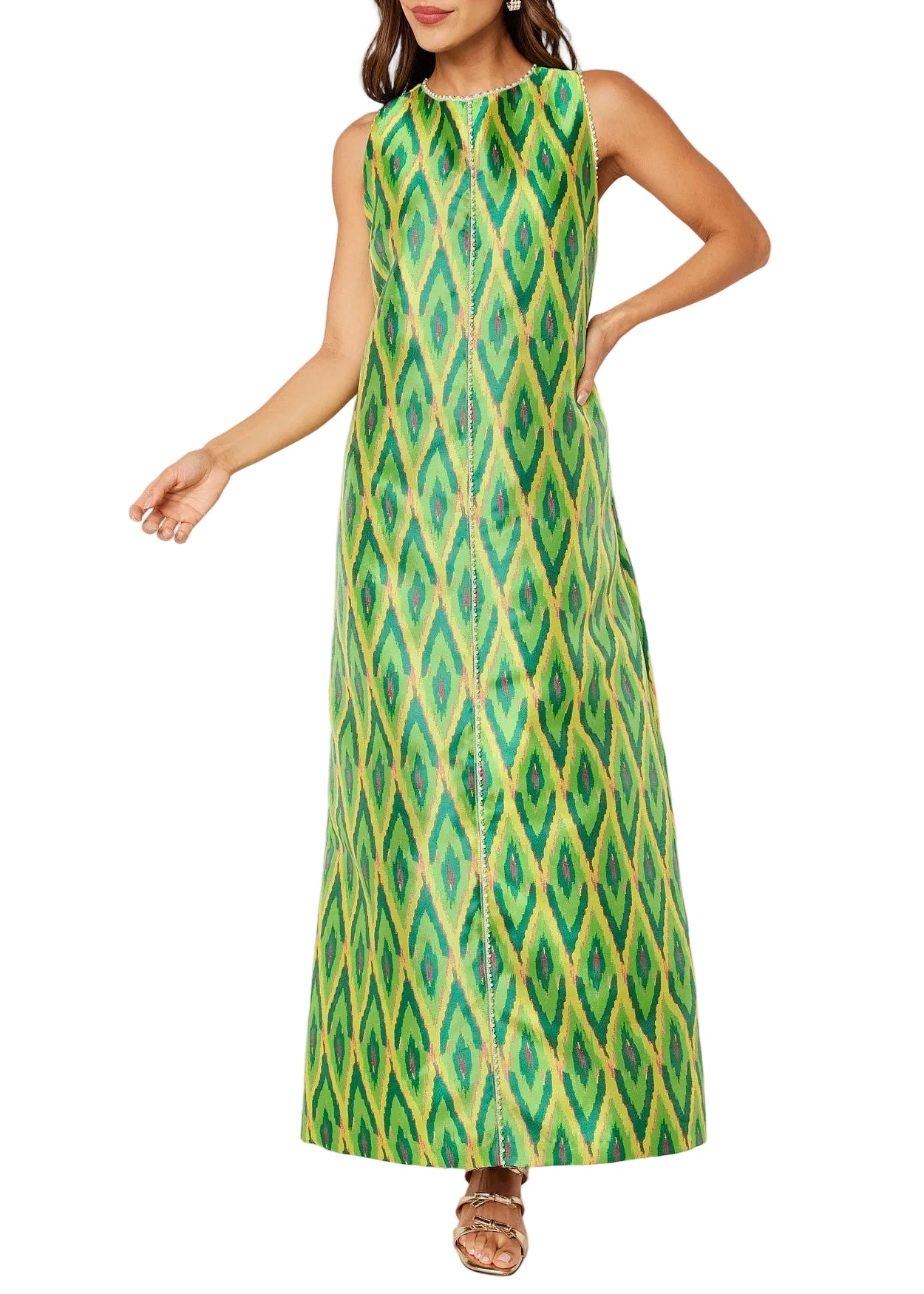 Hannah Dress Lime Ikat Jacquard
