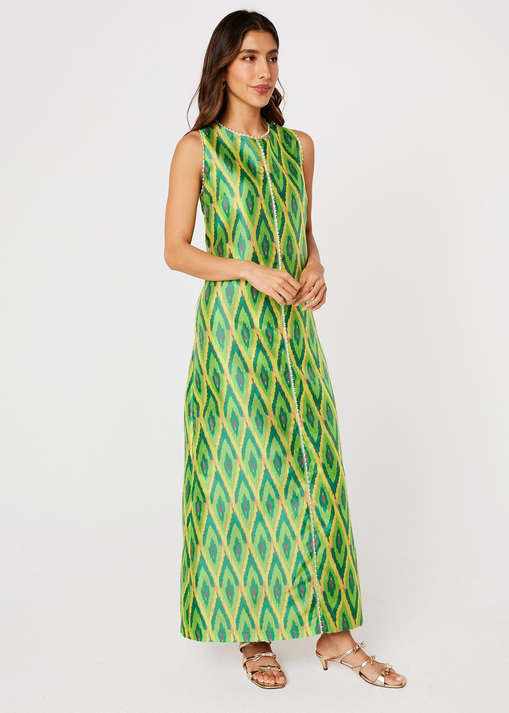 Hannah Dress Lime Ikat Jacquard
