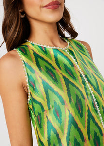Hannah Dress Lime Ikat Jacquard
