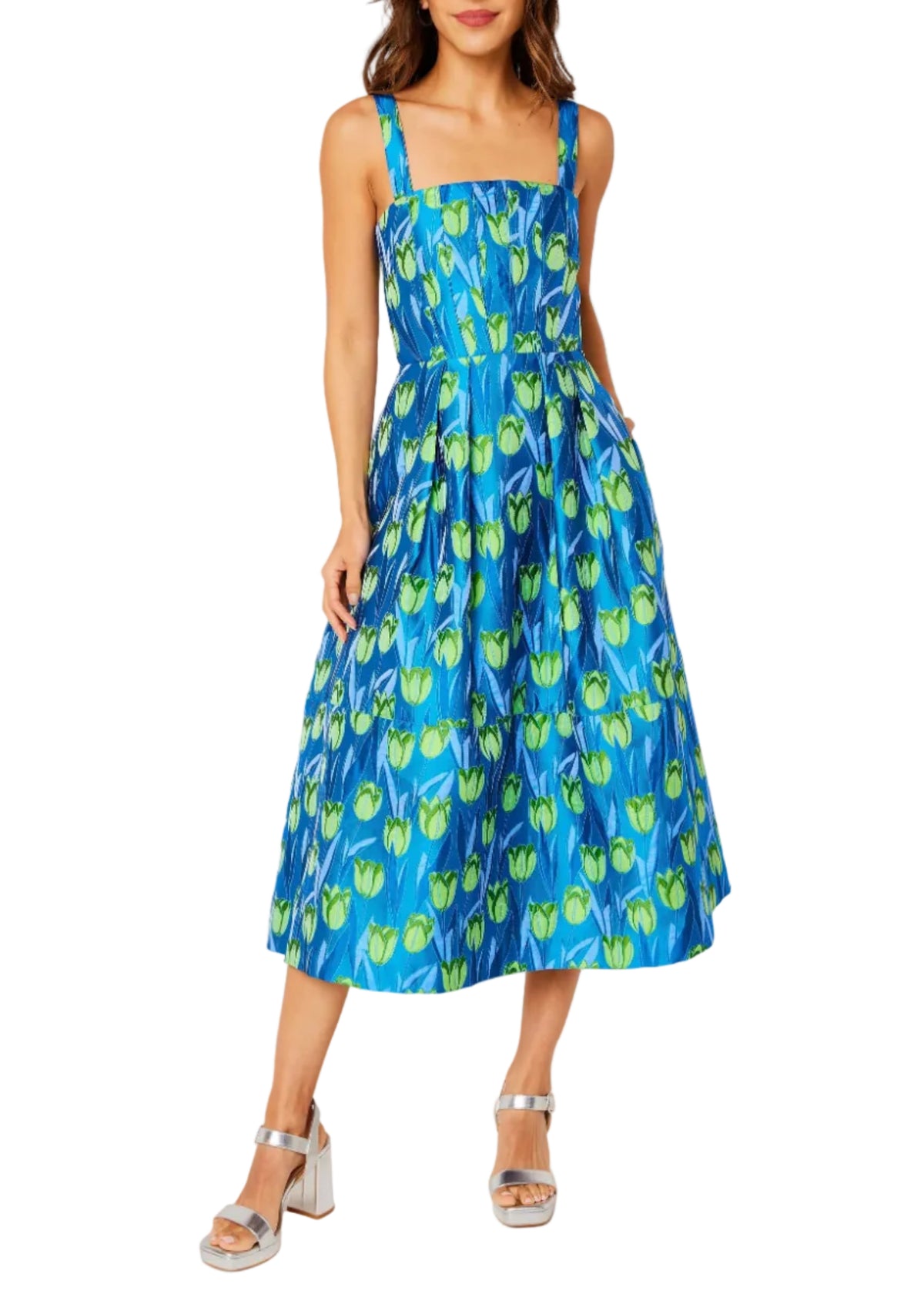 Catherine Dress Cobalt Tulip Jacquard