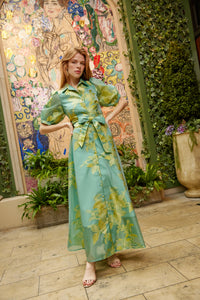 Charlotte Gown Teal Leaf Organza