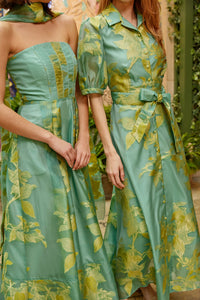 Catherine Gown Teal Leaf Organza