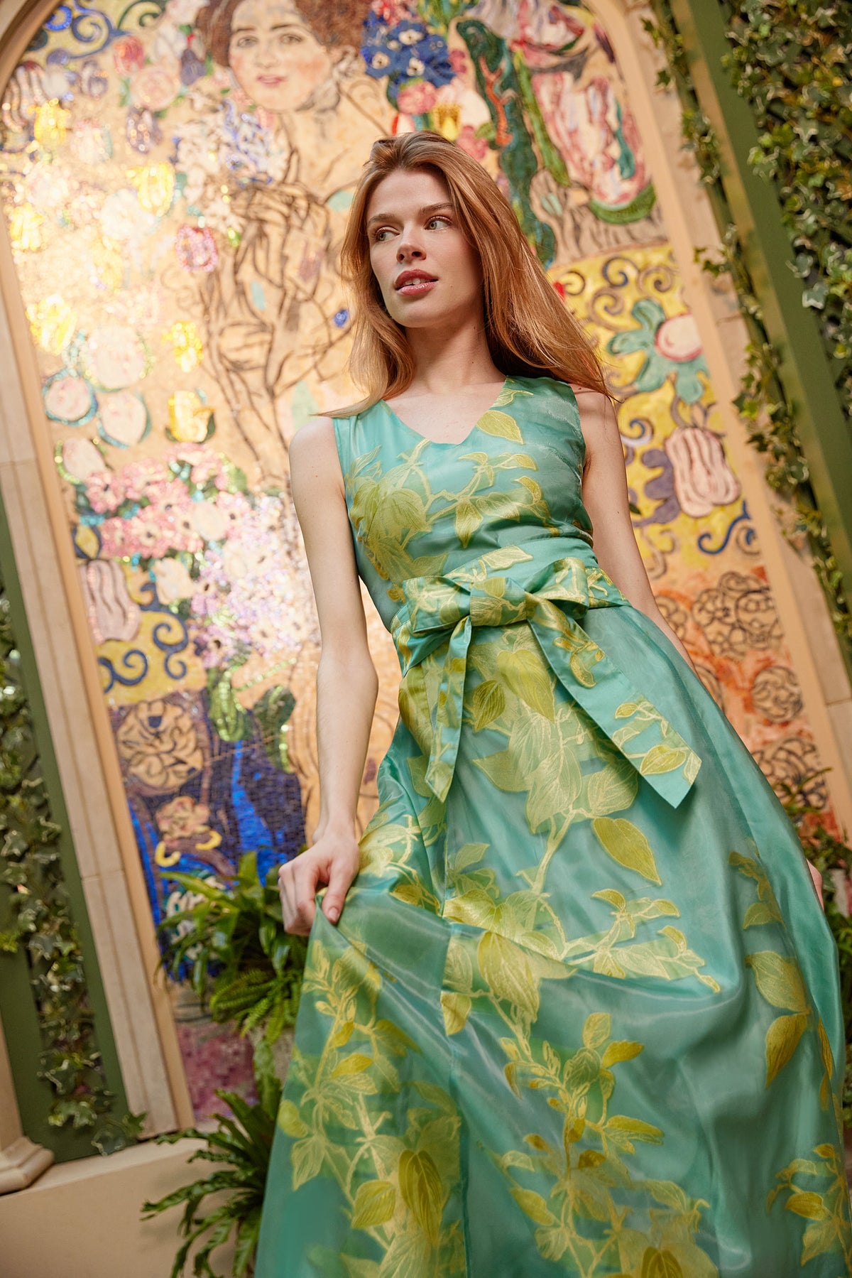 Arden Gown Teal Leaf Organza