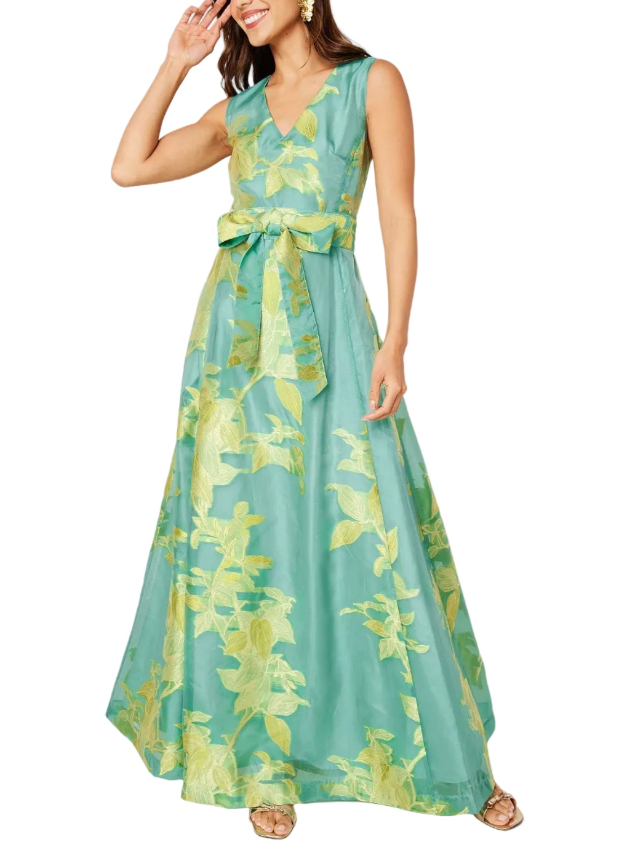 Arden Gown Teal Leaf Organza
