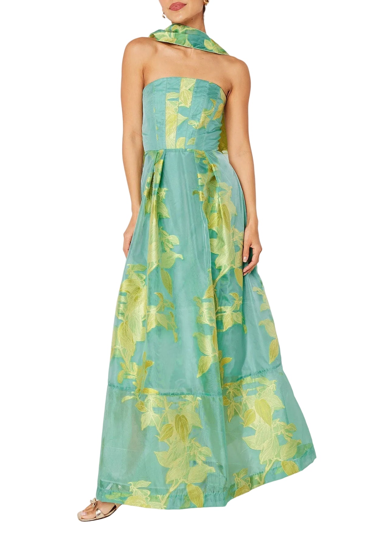Catherine Gown Teal Leaf Organza
