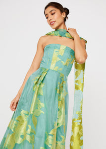 Catherine Gown Teal Leaf Organza