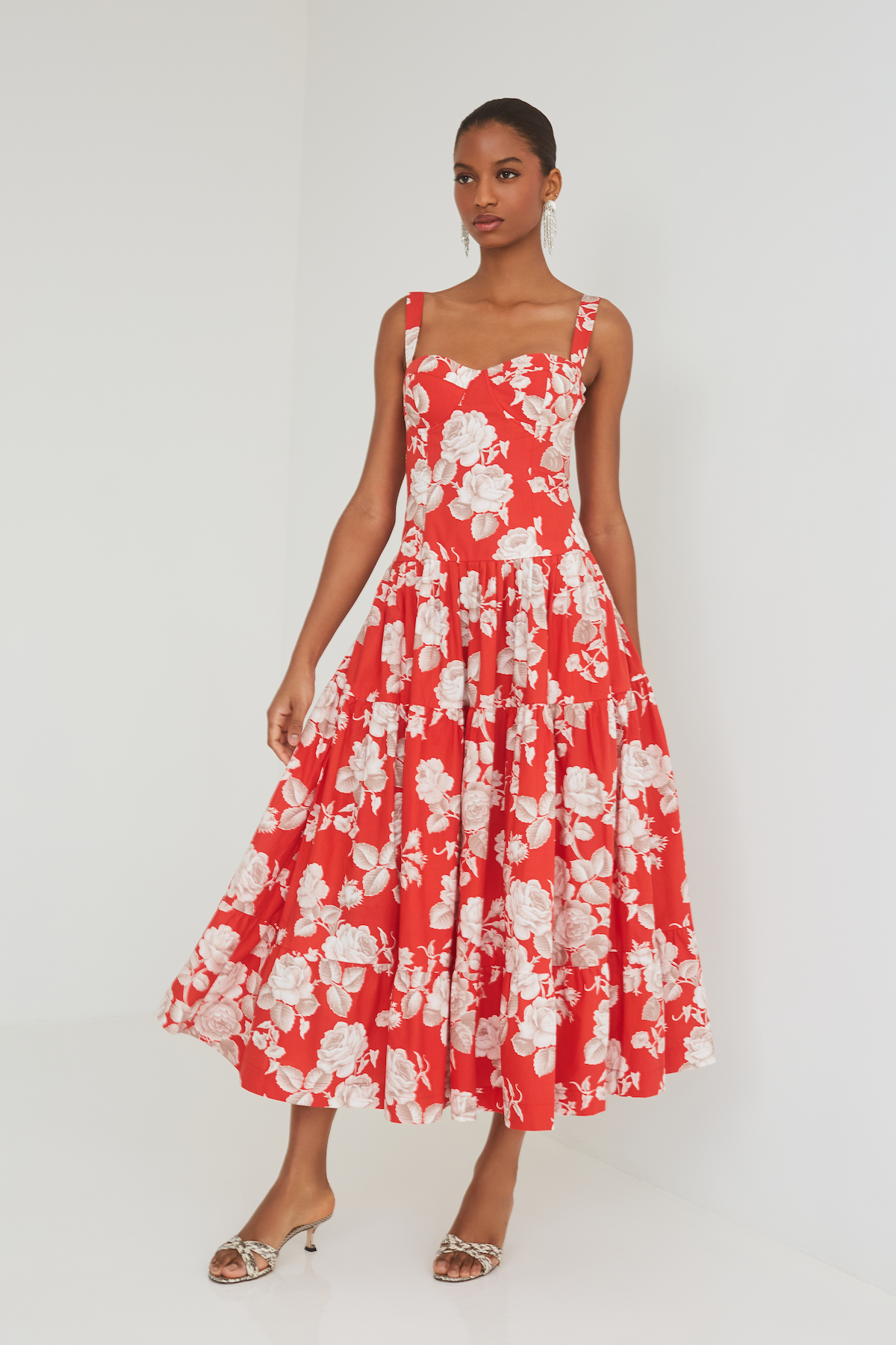 Santiago Midi Dress in Rosebud Red