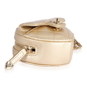 Chanel Metallic Gold Quilted Lambskin Heart Coin Purse Necklace Handbag box