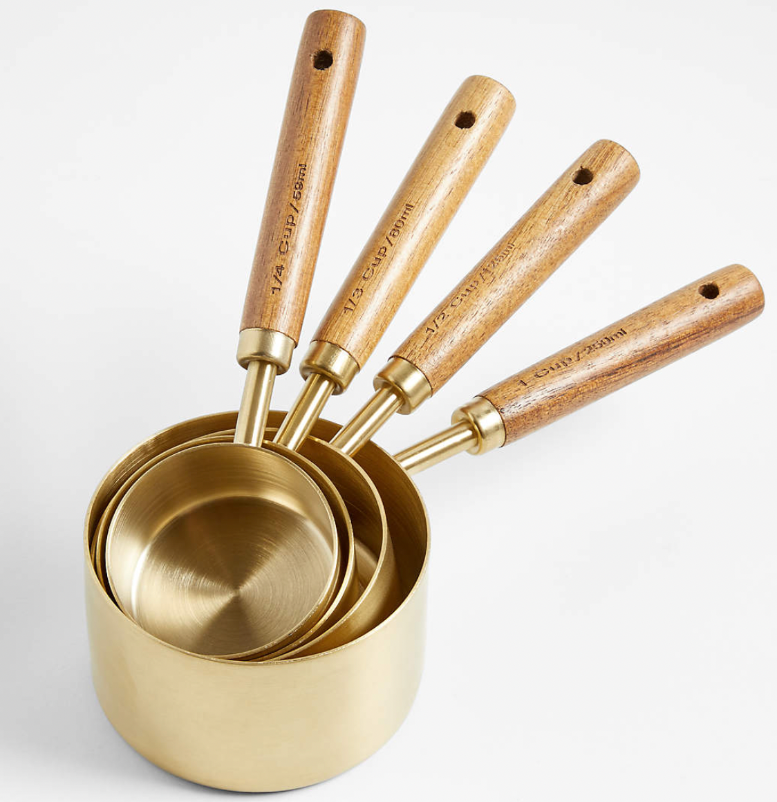 Acacia Wood and Gold Measuring Cups, Set of 4