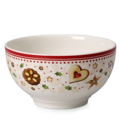 Front view of Winter Bakery Delight Bowl showcasing Falling Star festive illustrations on white background