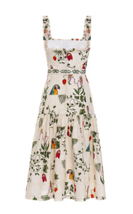 Nispero Bouquet Embroidered Linen Midi Dress