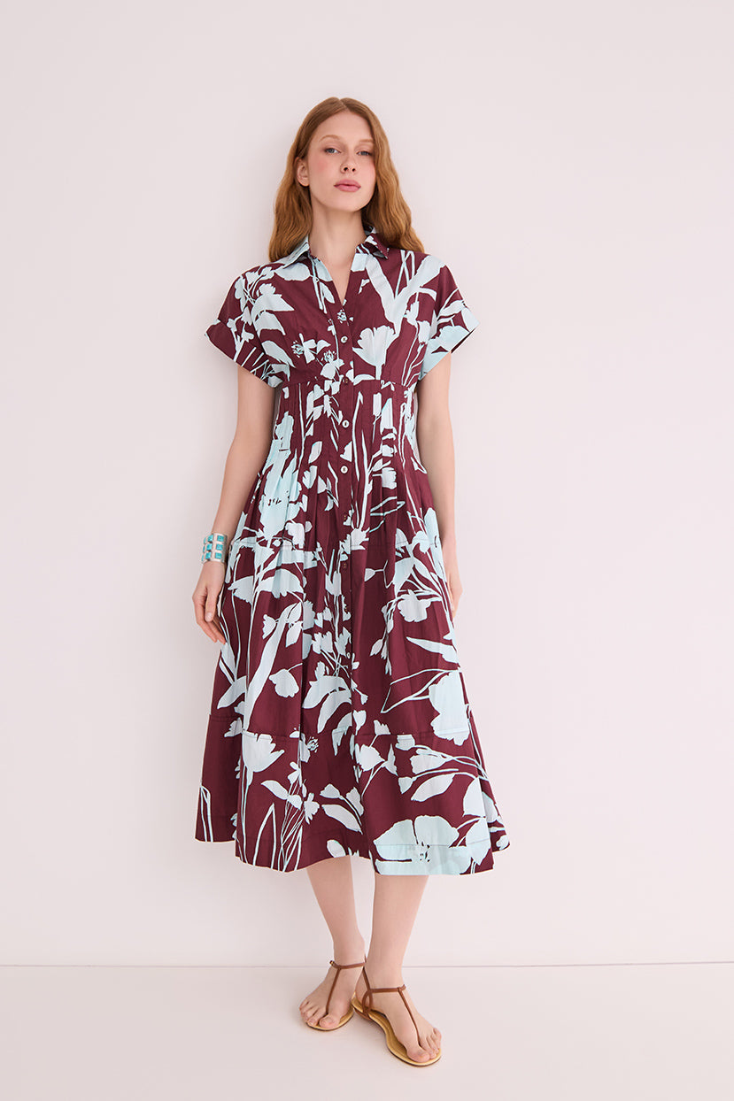 Nash Midi Dress in Botanic Maroon