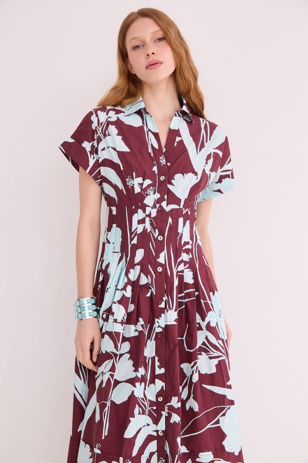 Nash Midi Dress in Botanic Maroon