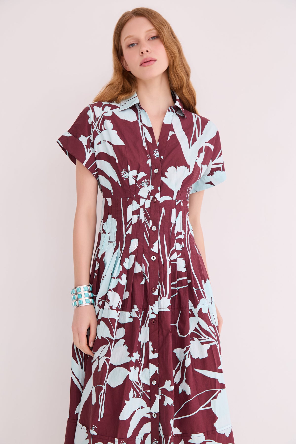Nash Midi Dress in Botanic Maroon