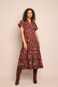 Nash Midi Dress in Batik Vine Wine