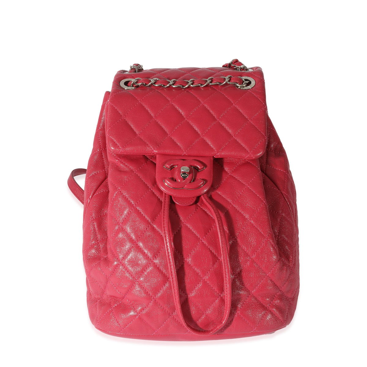 Chanel Red Quilted Calfskin Medium Covered CC Drawstring Backpack