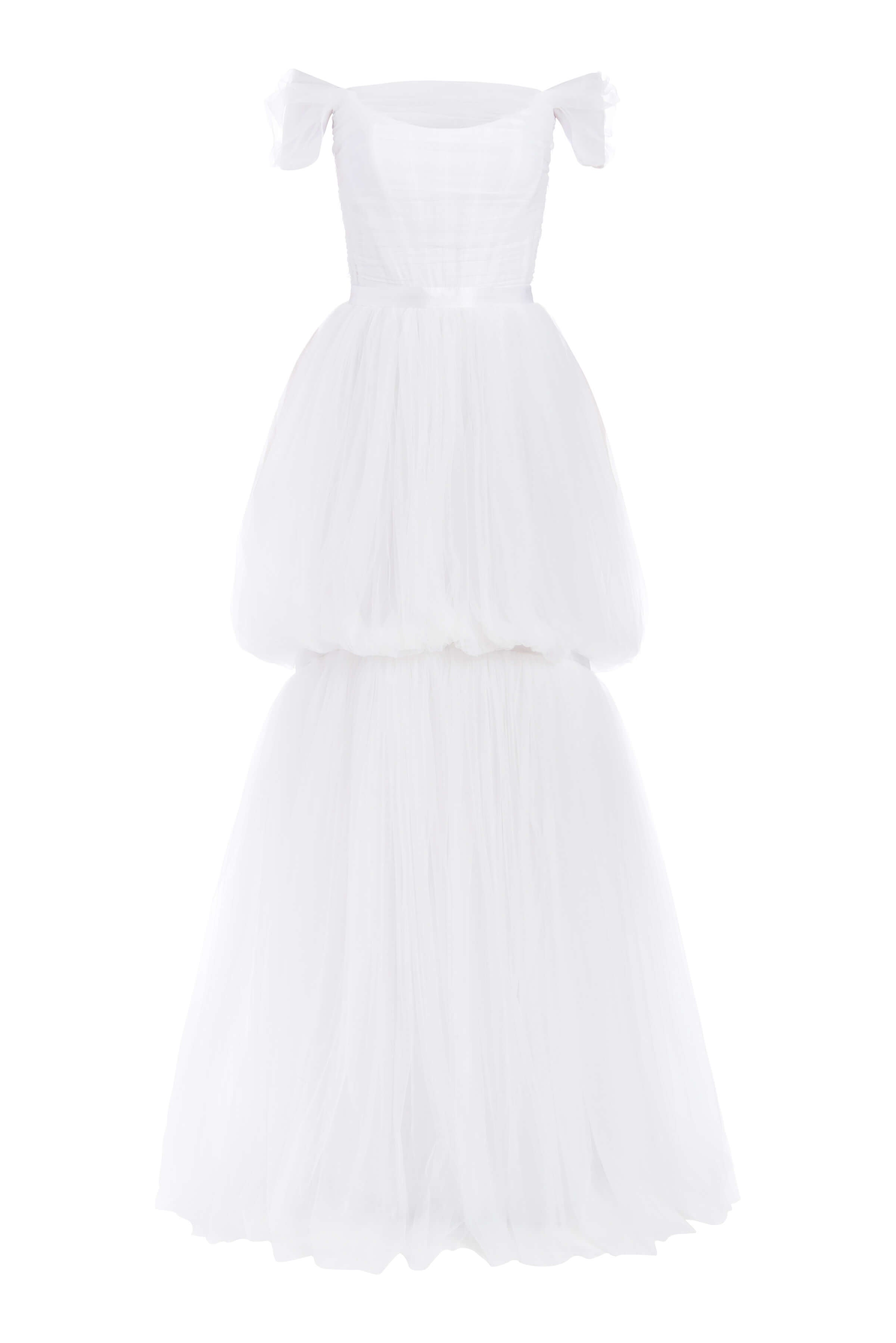 Valeria Off-The-Shoulder Ruched Tulle Gown