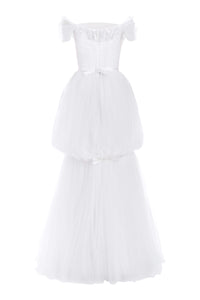 Valeria Off-The-Shoulder Ruched Tulle Gown