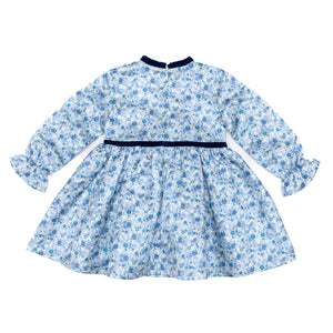 Henry Duvall Hazel Dress in Prescott Petals floral with Back Bay Blue Velvet bow, vintage length fall dress for girls, perfect for sibling sets and mother-daughter matching