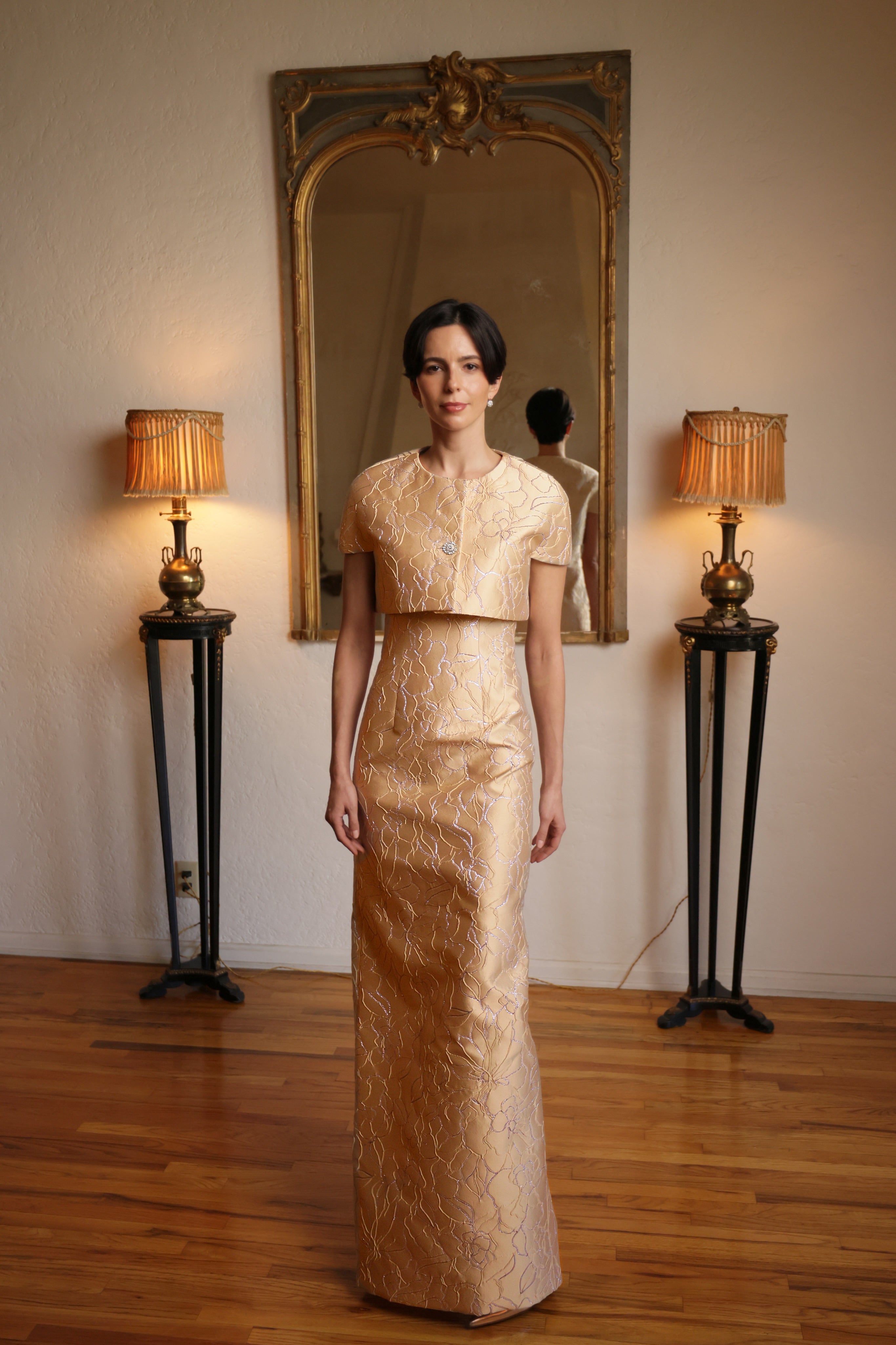 High Wiasted Gown in Gold & Silver