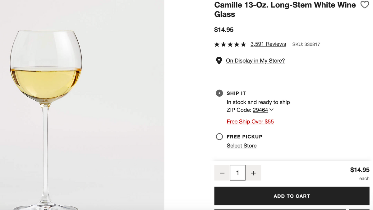 Camille 13-Oz. Long-Stem White Wine Glass