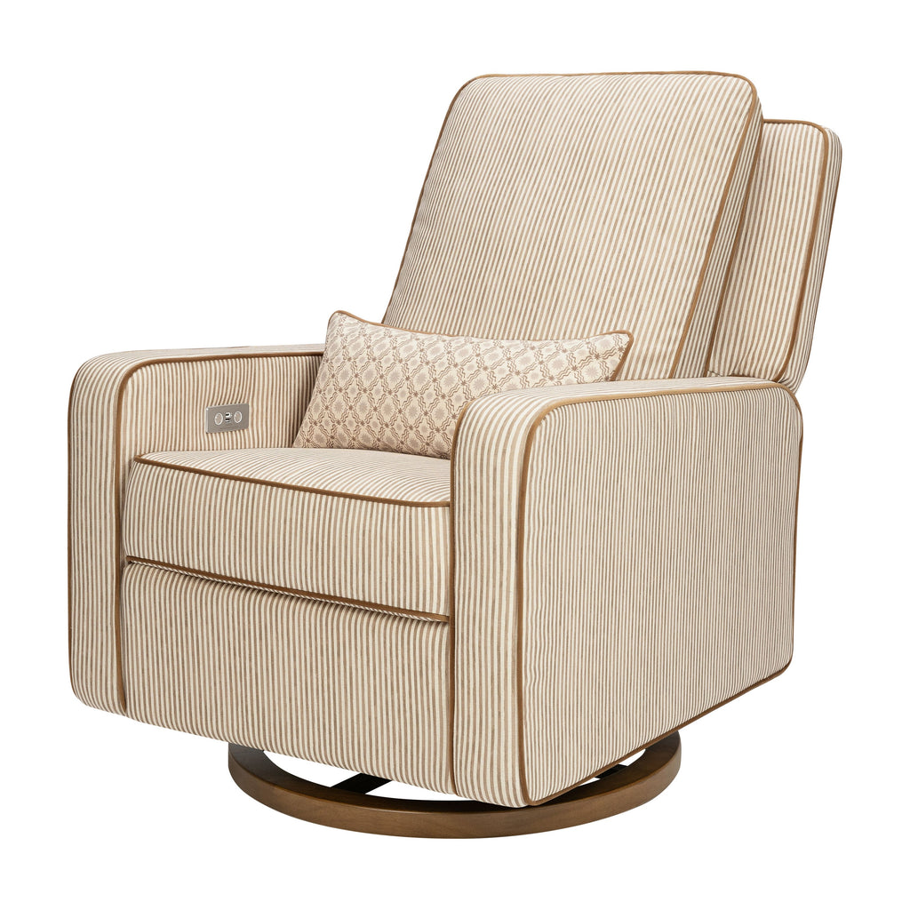 Sigi Electronic Recliner and Glider with USB Port by Nate Berkus in Performance Bronze Stripe Eco-Crossweave with Toffee Base