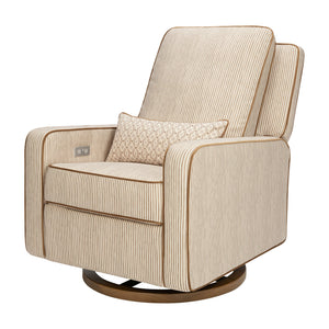 Sigi Electronic Recliner and Glider with USB Port by Nate Berkus in Performance Bronze Stripe Eco-Crossweave with Toffee Base