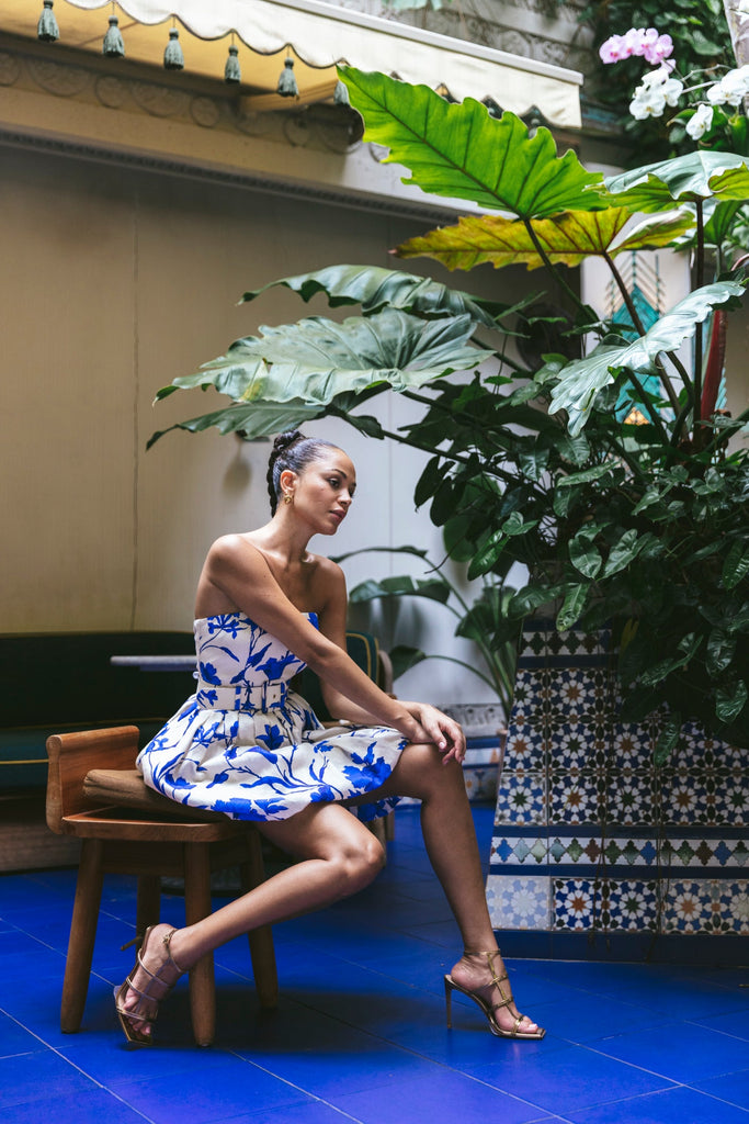 Swan Dress in Athena Cobalt