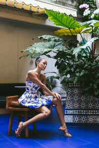 Swan Dress in Athena Cobalt