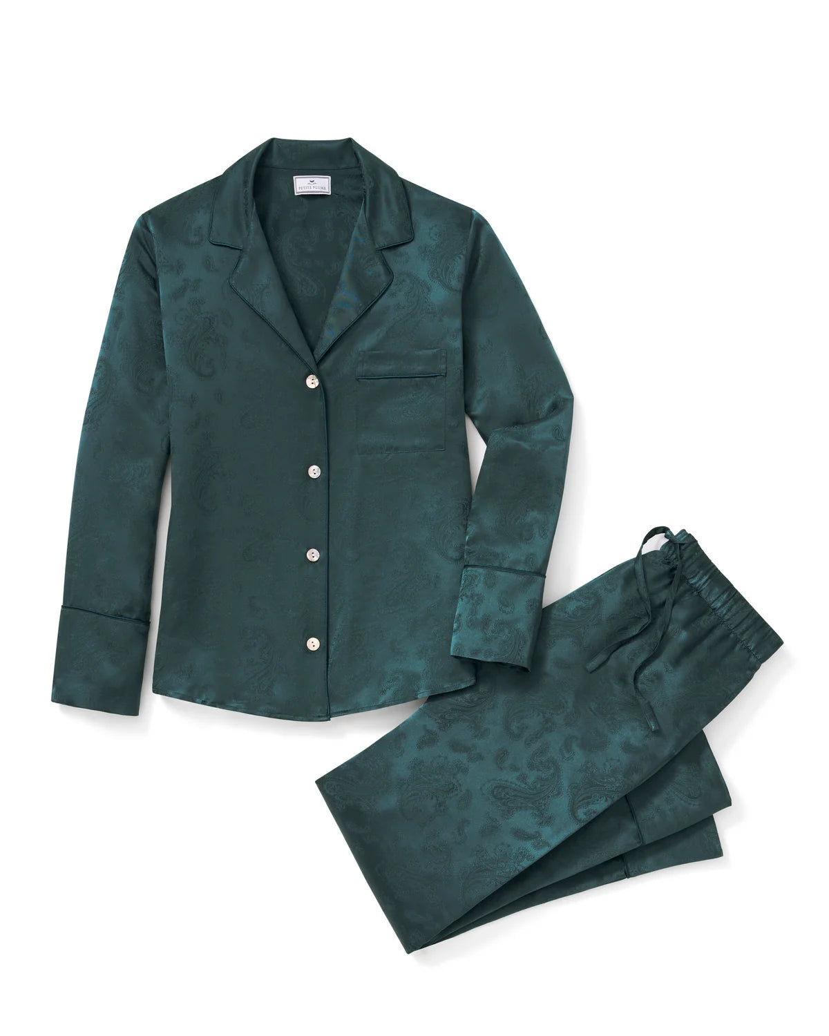 Women’s Silk Jacquard Pajama Set in Hunter Green