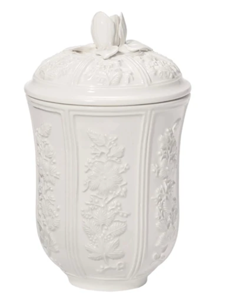 AERIN Josepha French Country White Ceramic Floral Canister - Large