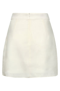 Carmelita Embroidered Linen Mini Skirt in Ivory Green Buganvilias