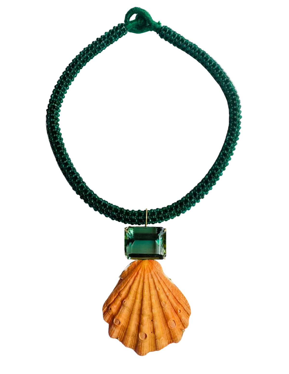Green Onyx Embroidered Choker with Green Amethyst and Lion's Paw