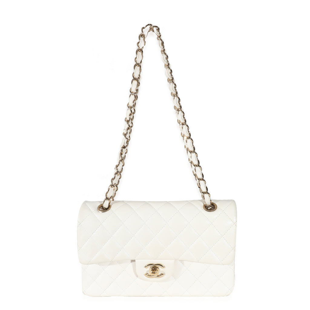 Chanel White Quilted Caviar Small Classic Double Flap Handbag