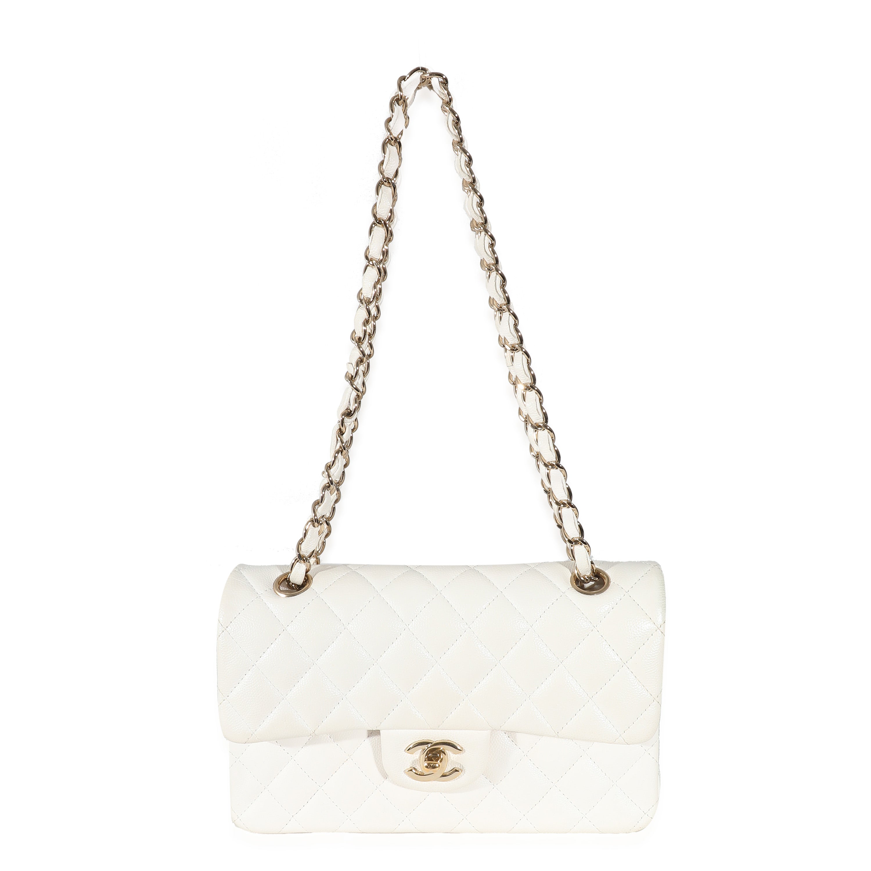 Chanel White Quilted Caviar Small Classic Double Flap Handbag