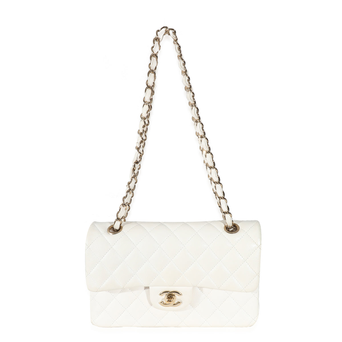 Chanel White Quilted Caviar Small Classic Double Flap Handbag