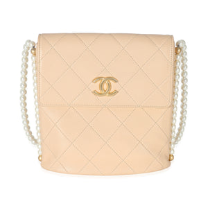 Chanel Beige Quilted Calfskin Small Pearl Chain Hobo