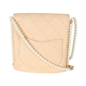Chanel Beige Quilted Calfskin Small Pearl Chain Hobo