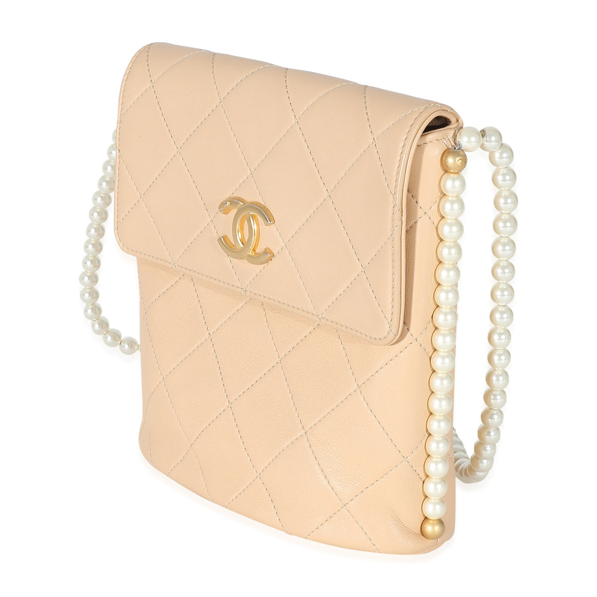 Chanel Beige Quilted Calfskin Small Pearl Chain Hobo