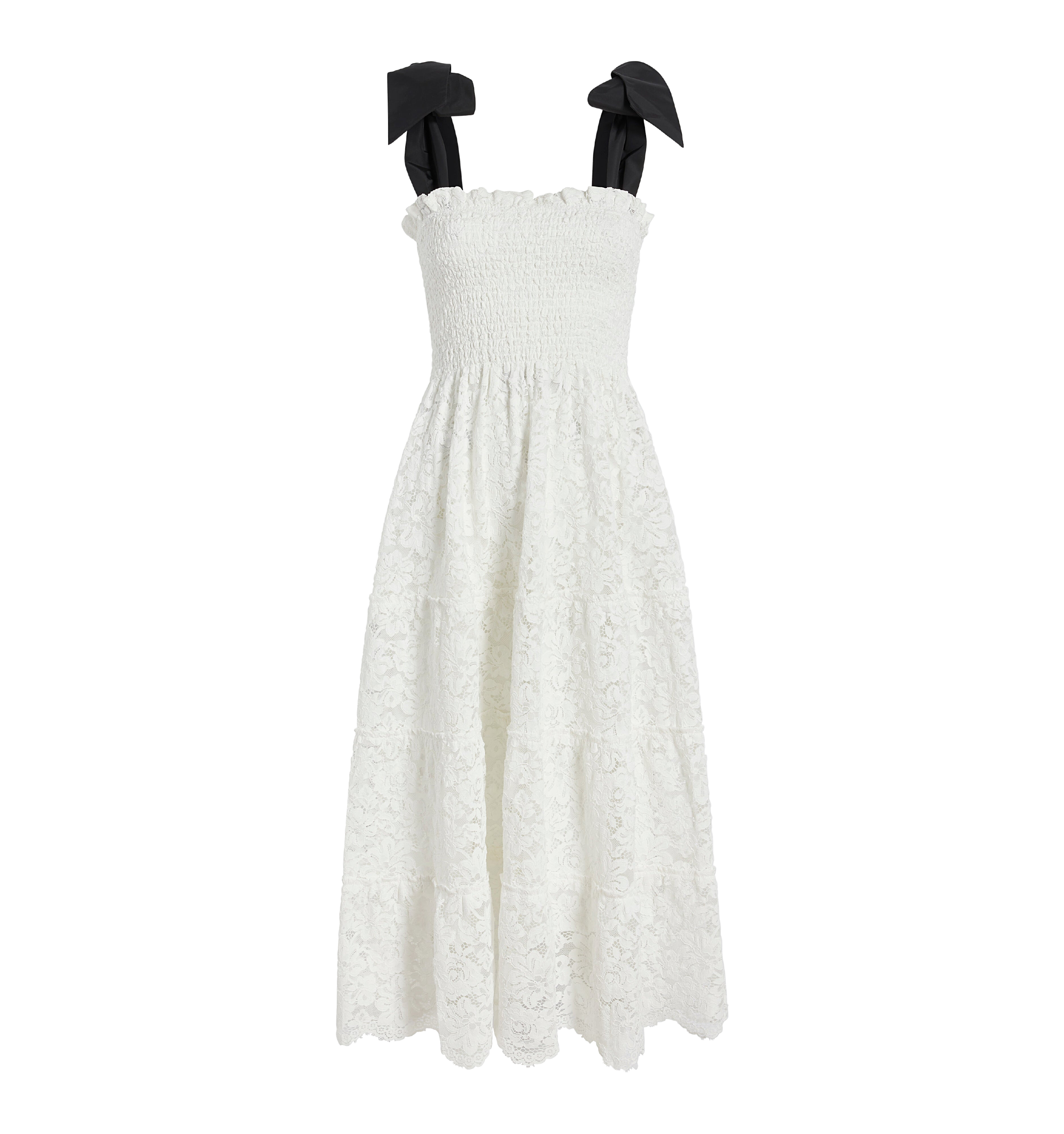 The Lace Ribbon Ellie Nap Dress in White Lace with Black Ribbon